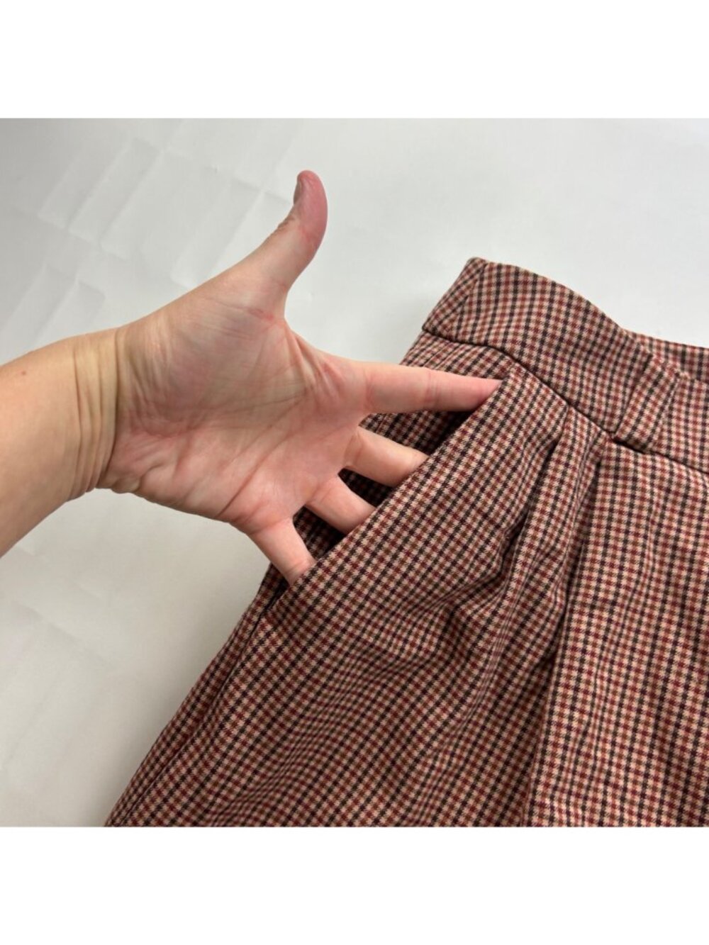 A New Day Burgundy Brown Plaid High Rise Wide Leg Trouser Pant 10 - Picture 3 of 7